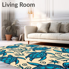 Oceanic Blue Turtle Coral Swirl Rug