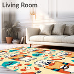 Whimsical Orange Blue Monster Characters Rug
