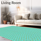 Aqua and Gold Geometric Hexagon Rug
