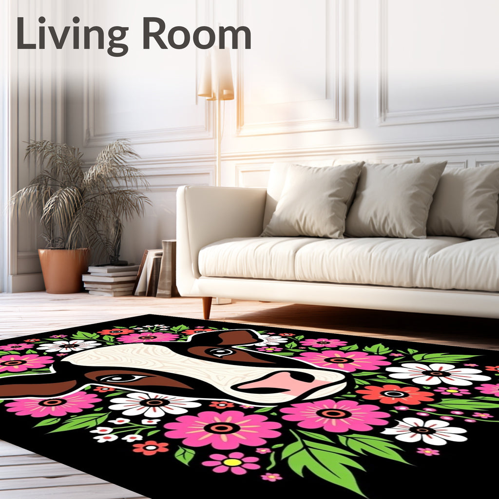 Vibrant Floral Cow Face Rug