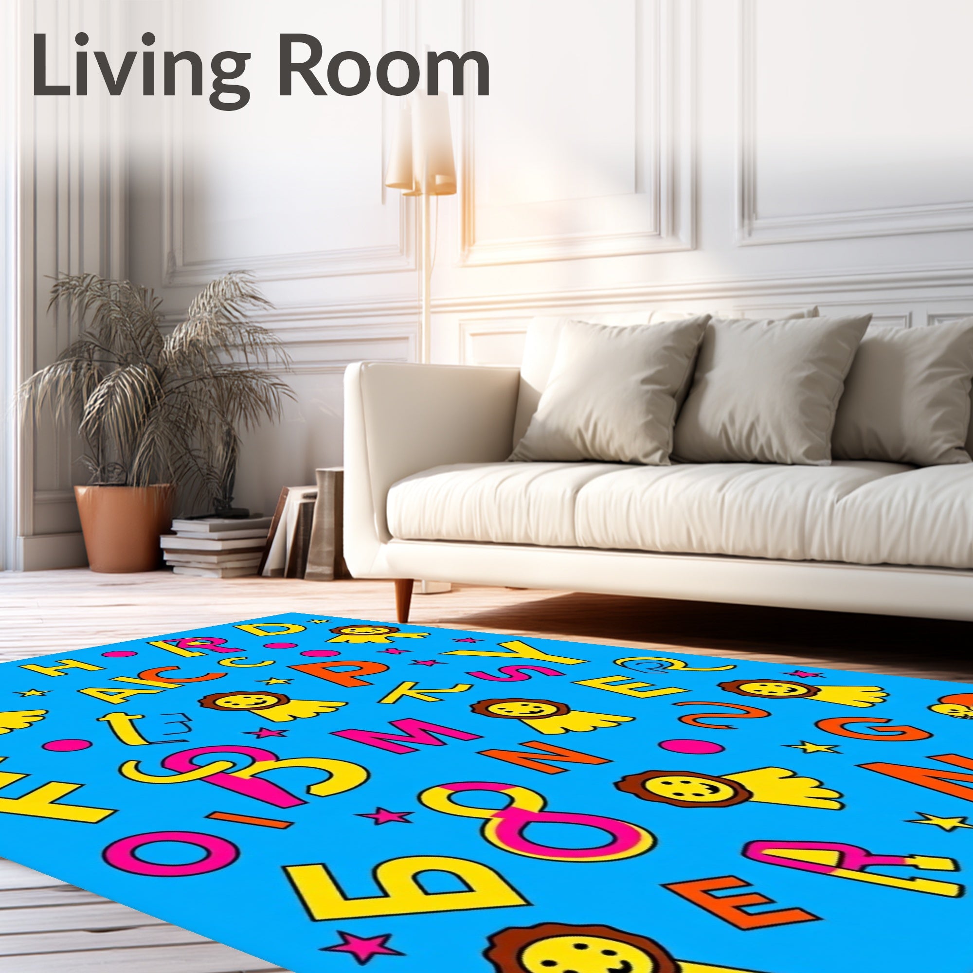 Alphabet Animals Orange Yellow Blue Rug