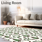 Earthy Green Abstract Geometric Arrangement Rug