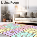 Whimsical Alphabet Creatures Pastel Rug