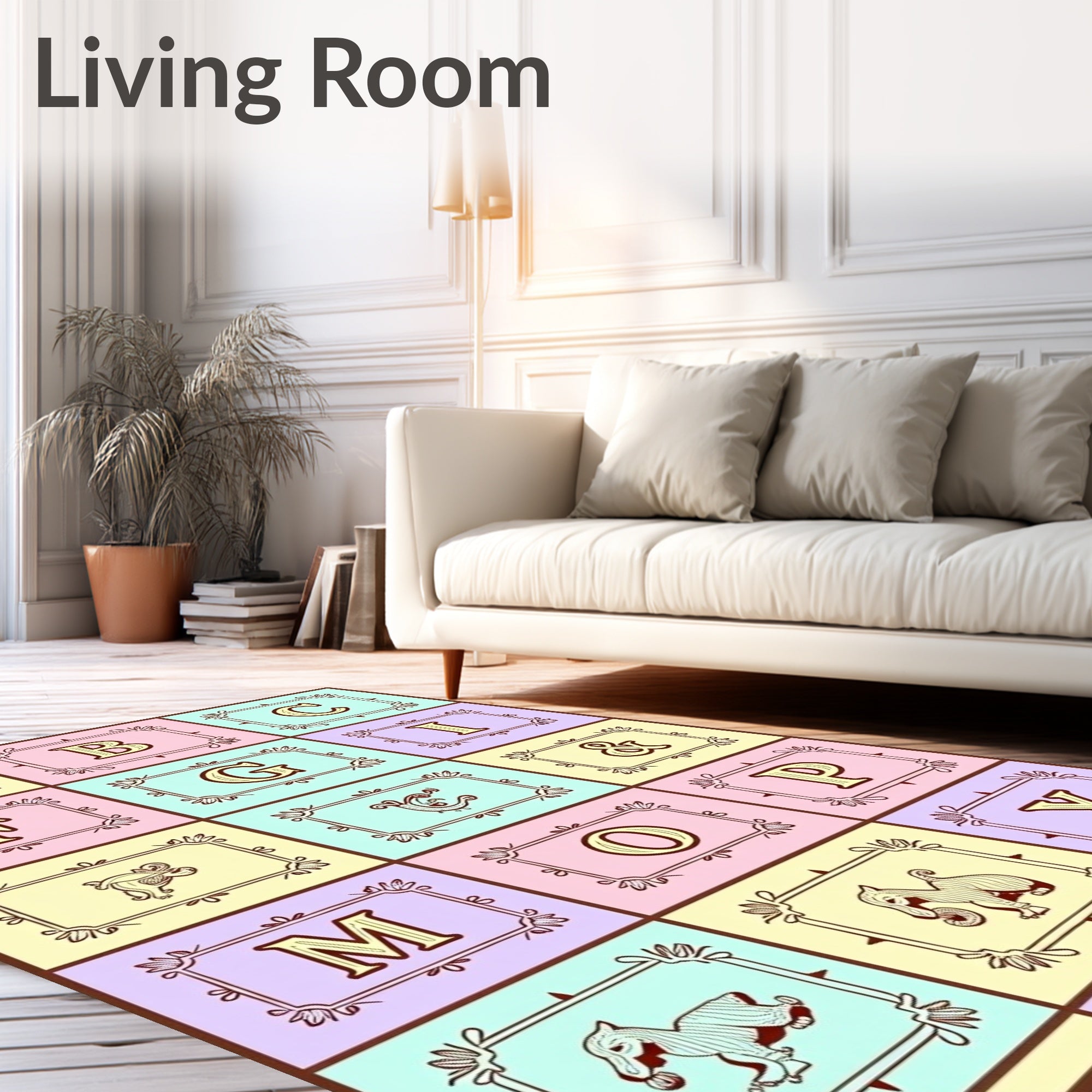 Whimsical Alphabet Creatures Pastel Rug