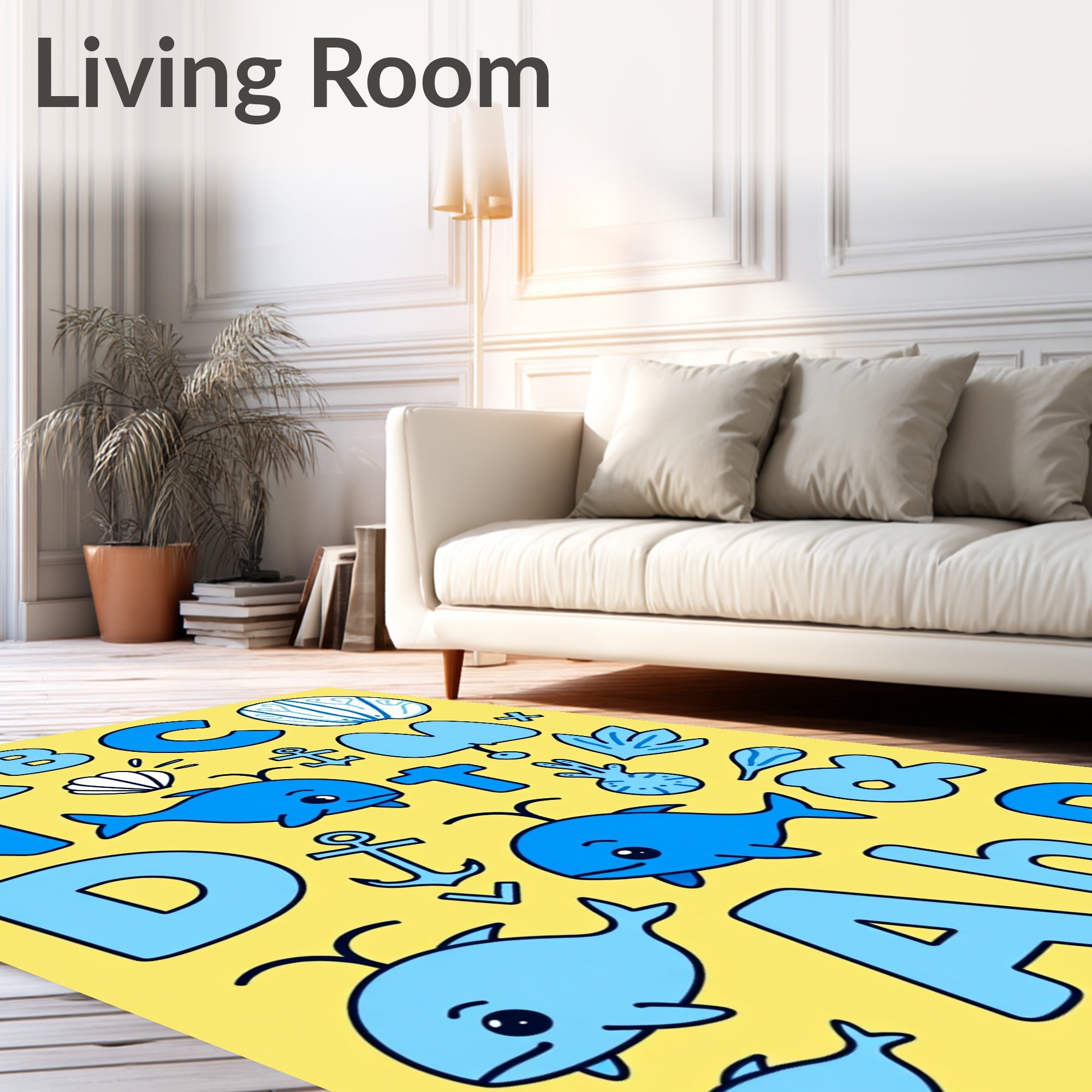 Blue Ocean Alphabet Whales And Shells Rug