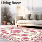 Ornate Pink Floral Border Medallion Rug