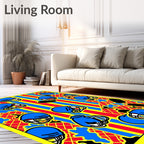 Bold Blue Football Helmets Yellow Stripes Rug