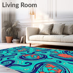 Coral Blue Wave Swirls Rug