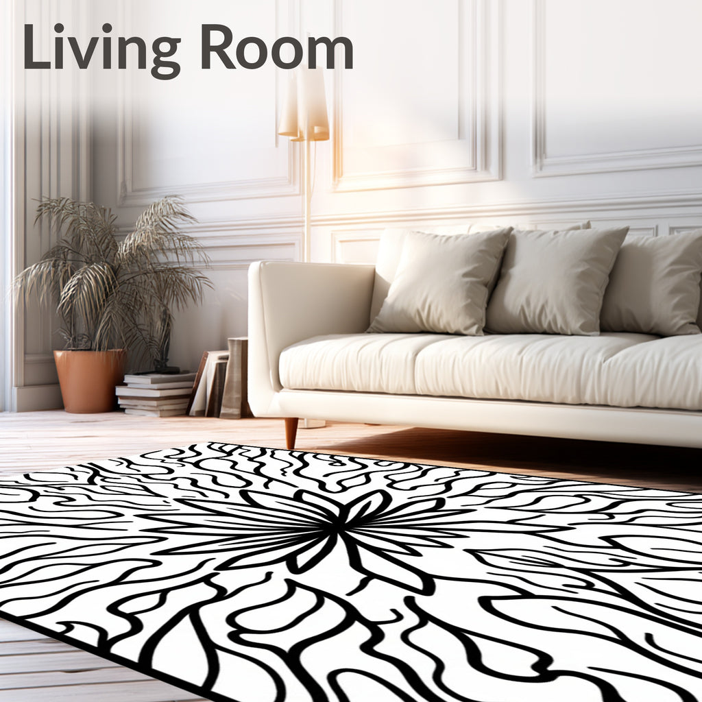 Black White Organic Blossom Medallion Rug