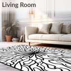 Black White Organic Blossom Medallion Rug