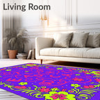 Vibrant Pink Floral Border Purple Field Rug