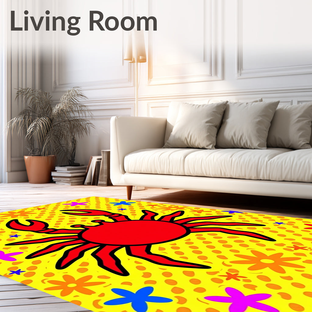 Red Crab Pop Art Daisy Field Rug