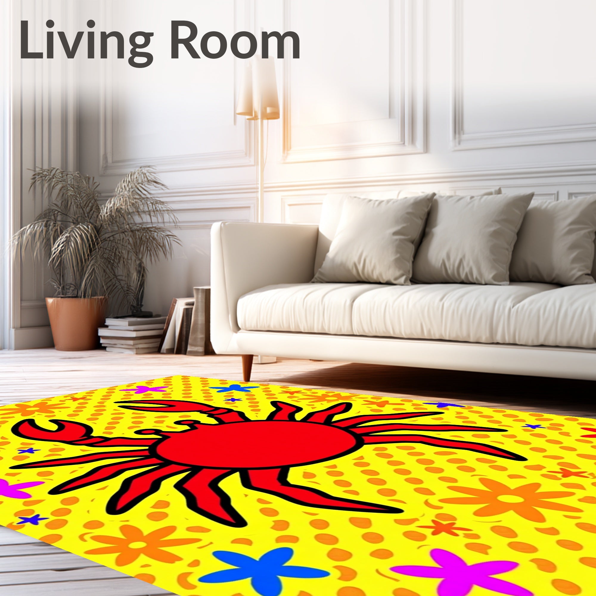 Red Crab Pop Art Daisy Field Rug