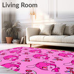 Pink Cartoon Creature Repeating Pattern Rug