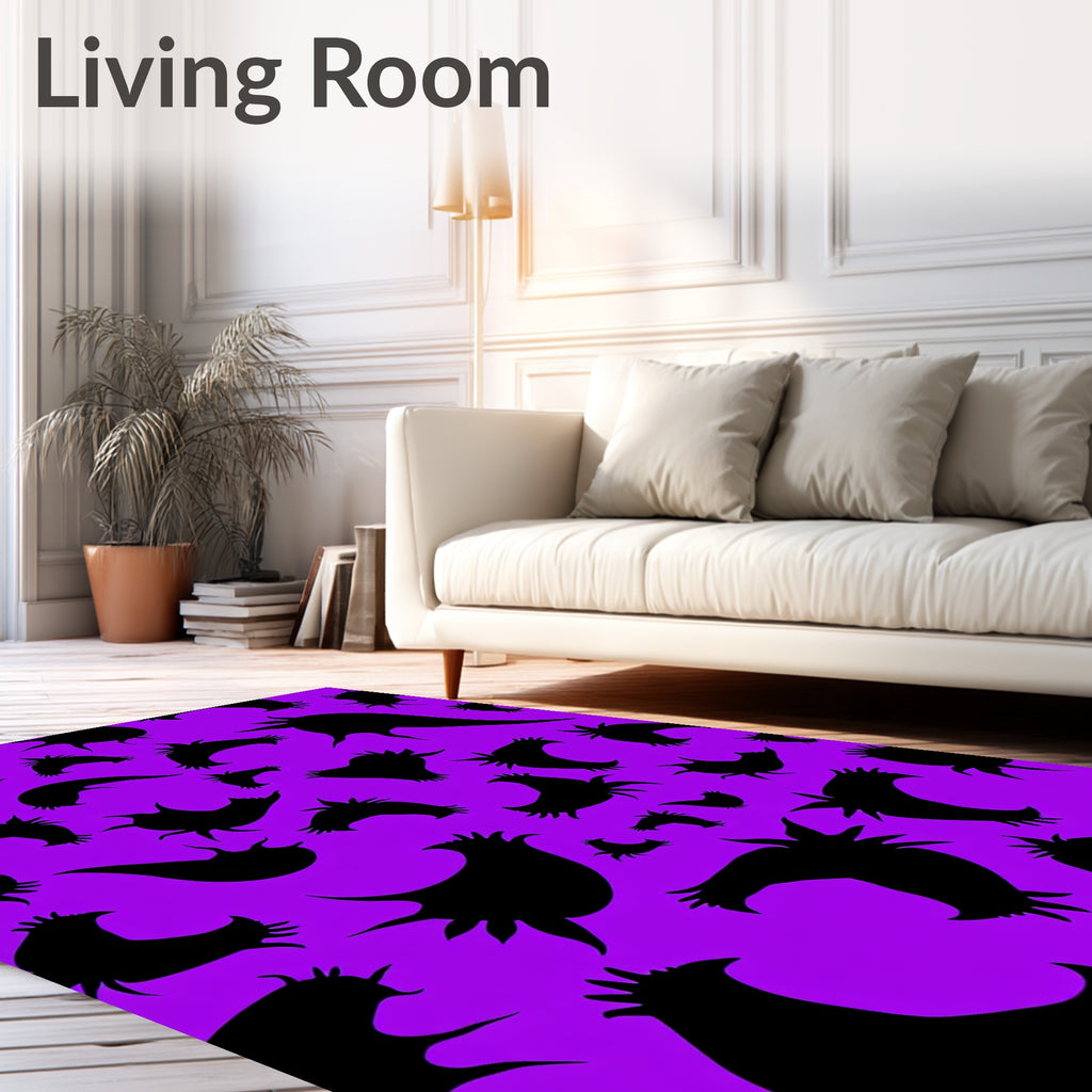 Vibrant Black Spiky Shapes On Purple Rug