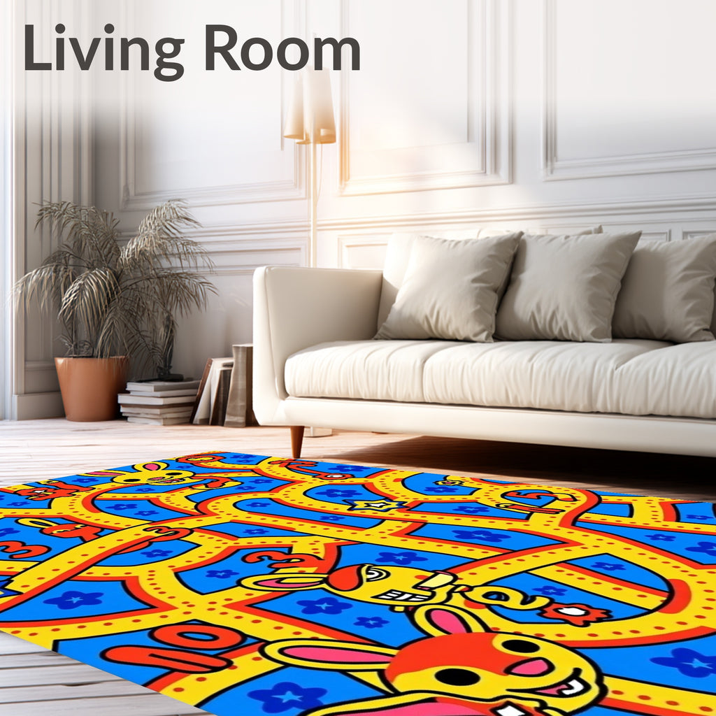 Playful Yellow Bunny Maze With Numbers Rug