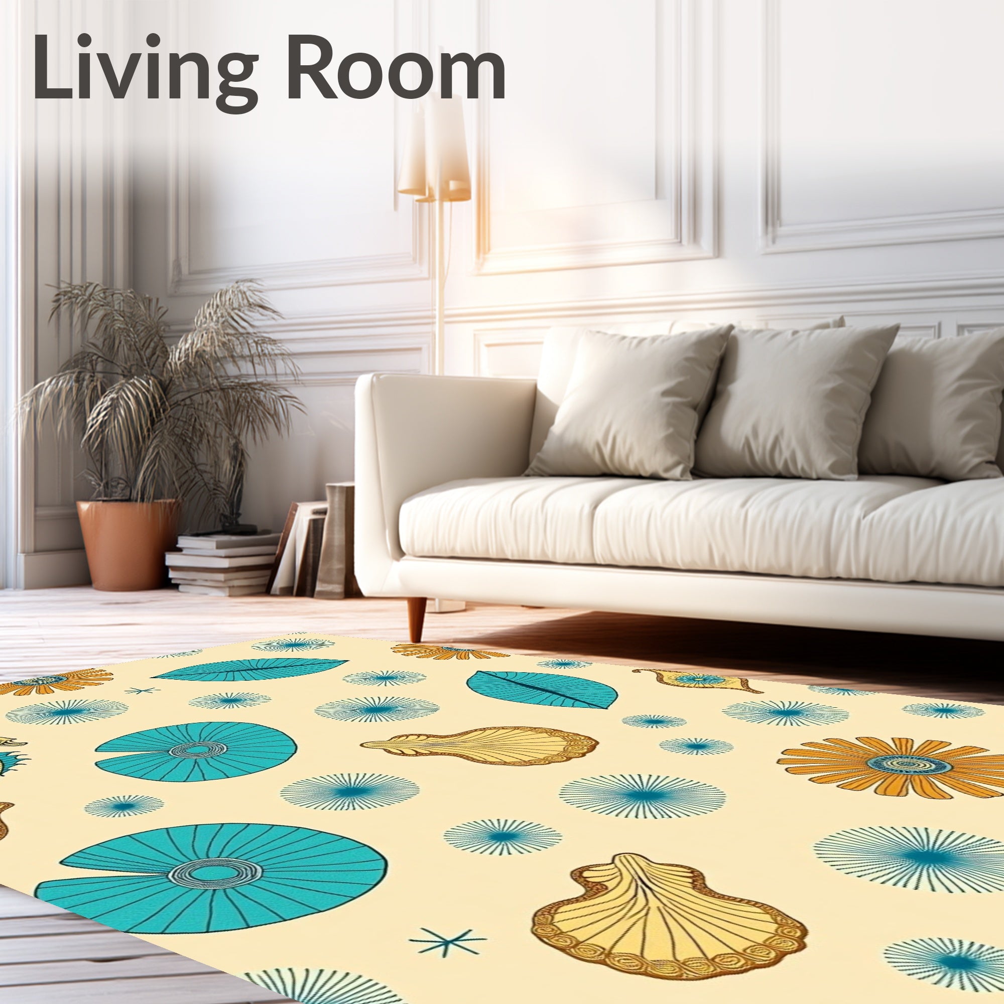 Aqua Orange Seahorse Floral Medallion Rug