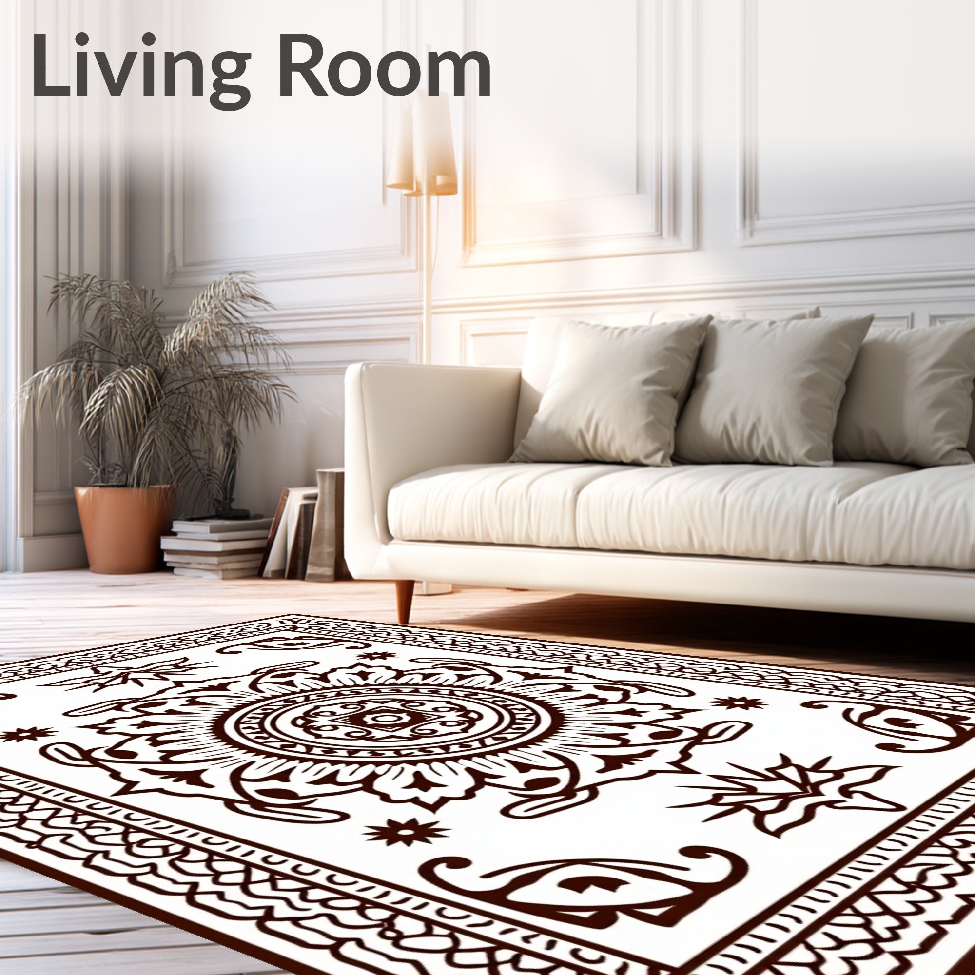 Brown Oriental Medallion Floral Border Rug