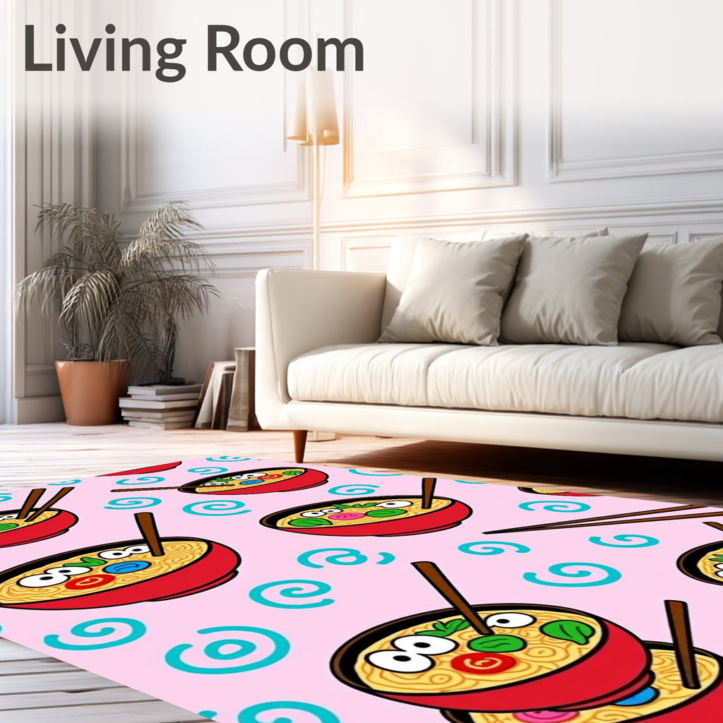Whimsical Ramen Bowls Pink Swirl Rug