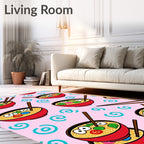 Whimsical Ramen Bowls Pink Swirl Rug