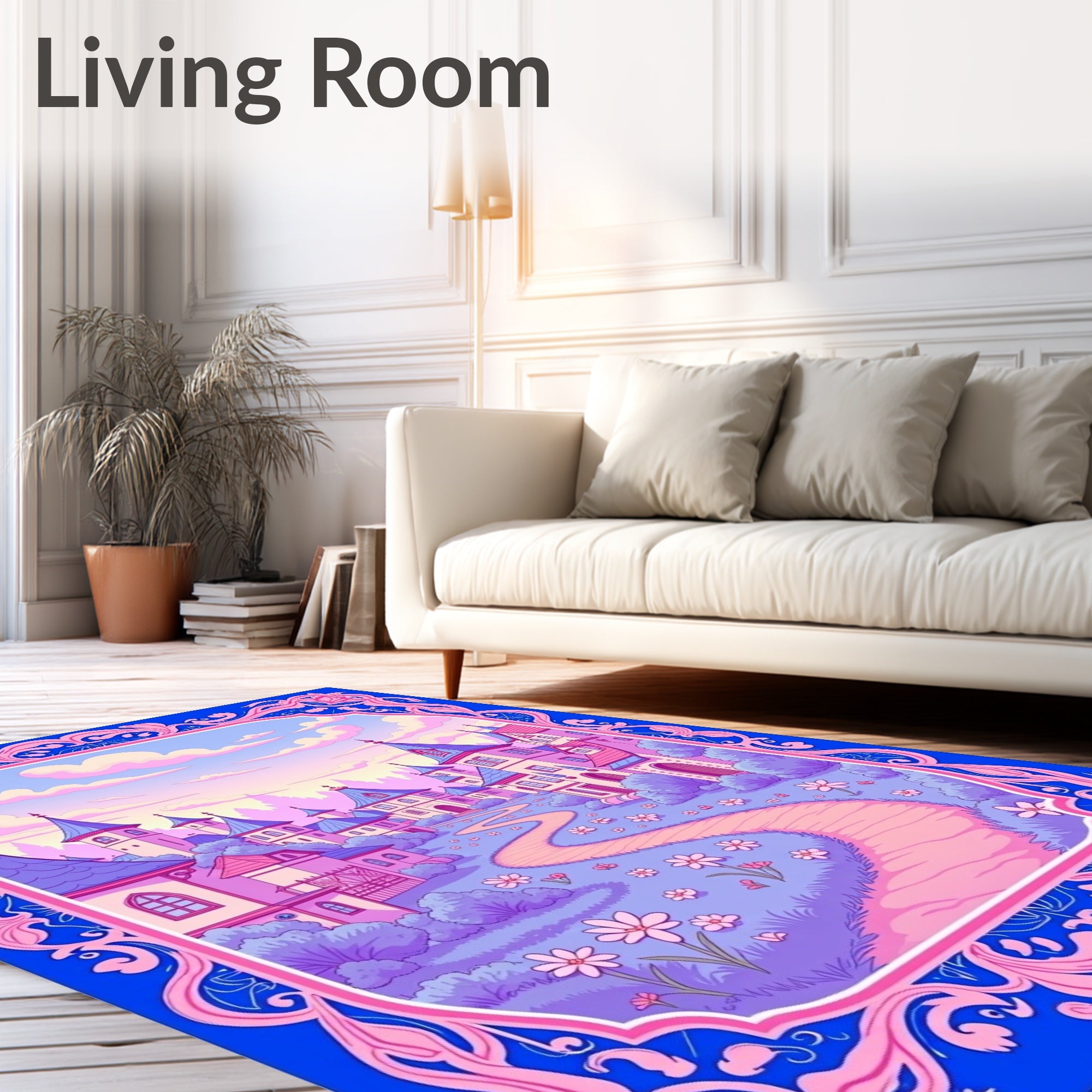 Whimsical Pink Castle Town Pathway Rug