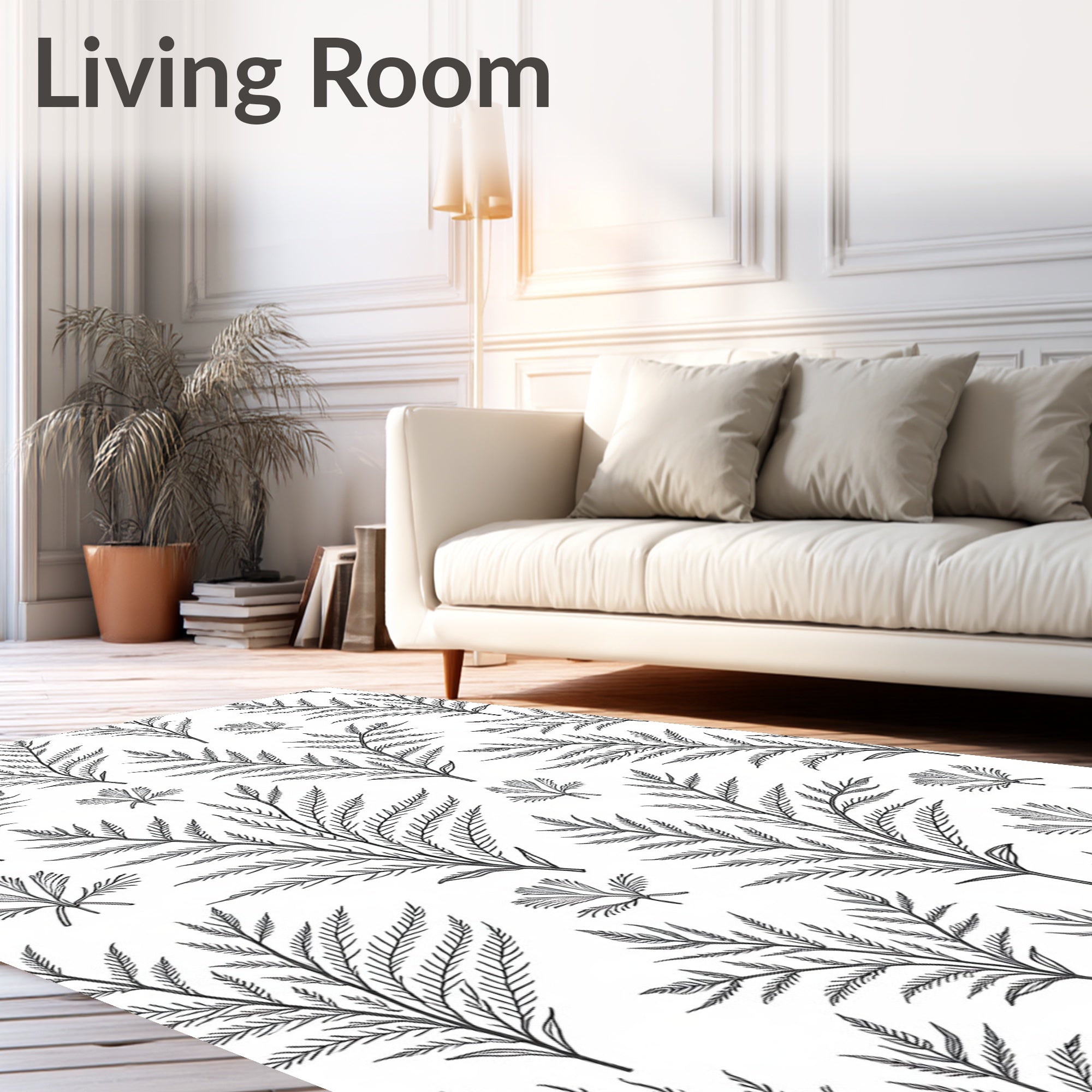 Minimalist Black Fern Leaf Arrangement Rug