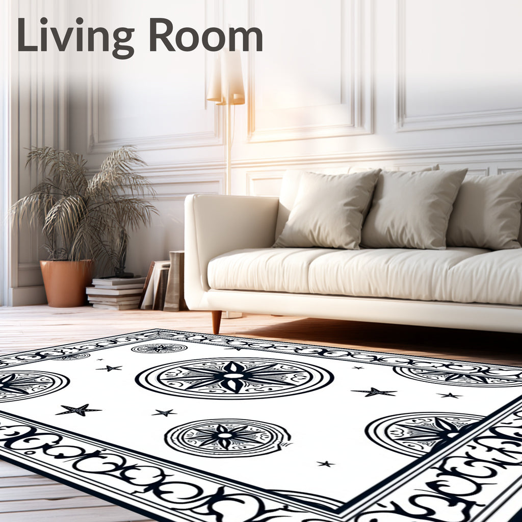Nautical Black Starburst Medallion Border Rug