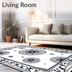 Nautical Black Starburst Medallion Border Rug