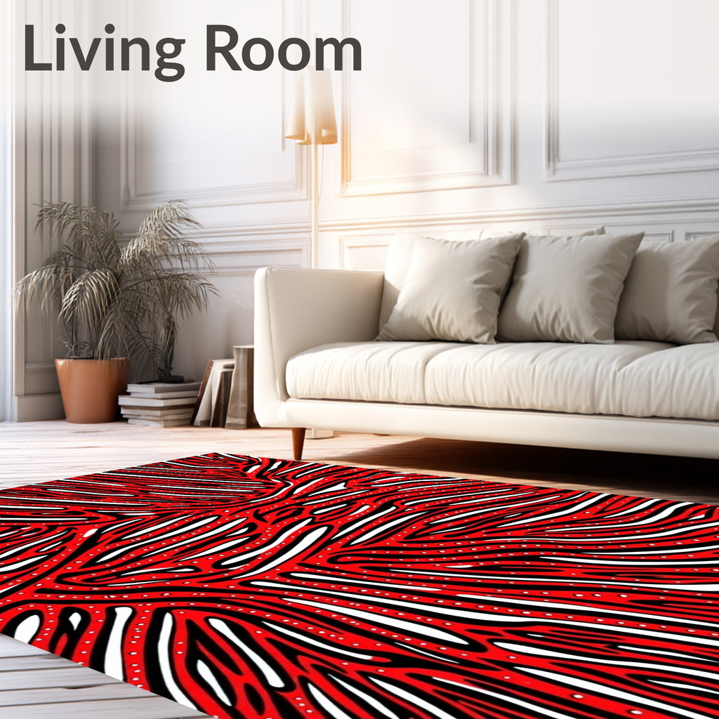 Bold Red Abstract Wavy Stripe Rug