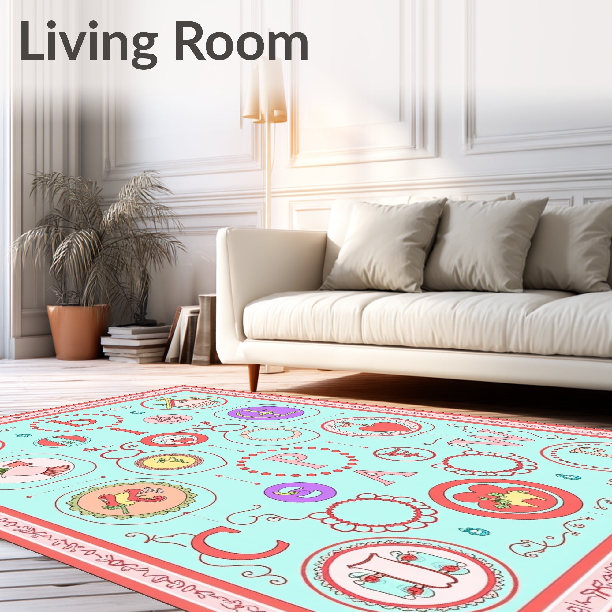 Playful Pastel Alphabet Garden Whimsy Rug