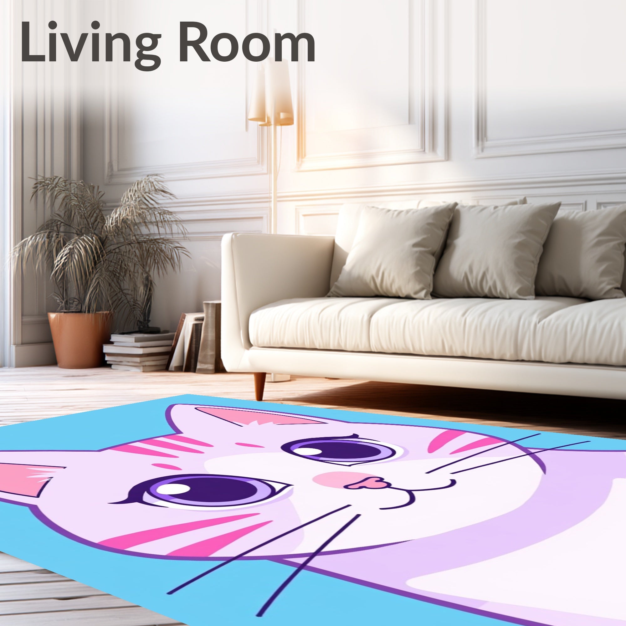 Kawaii Pink Striped Cat Portrait Rug