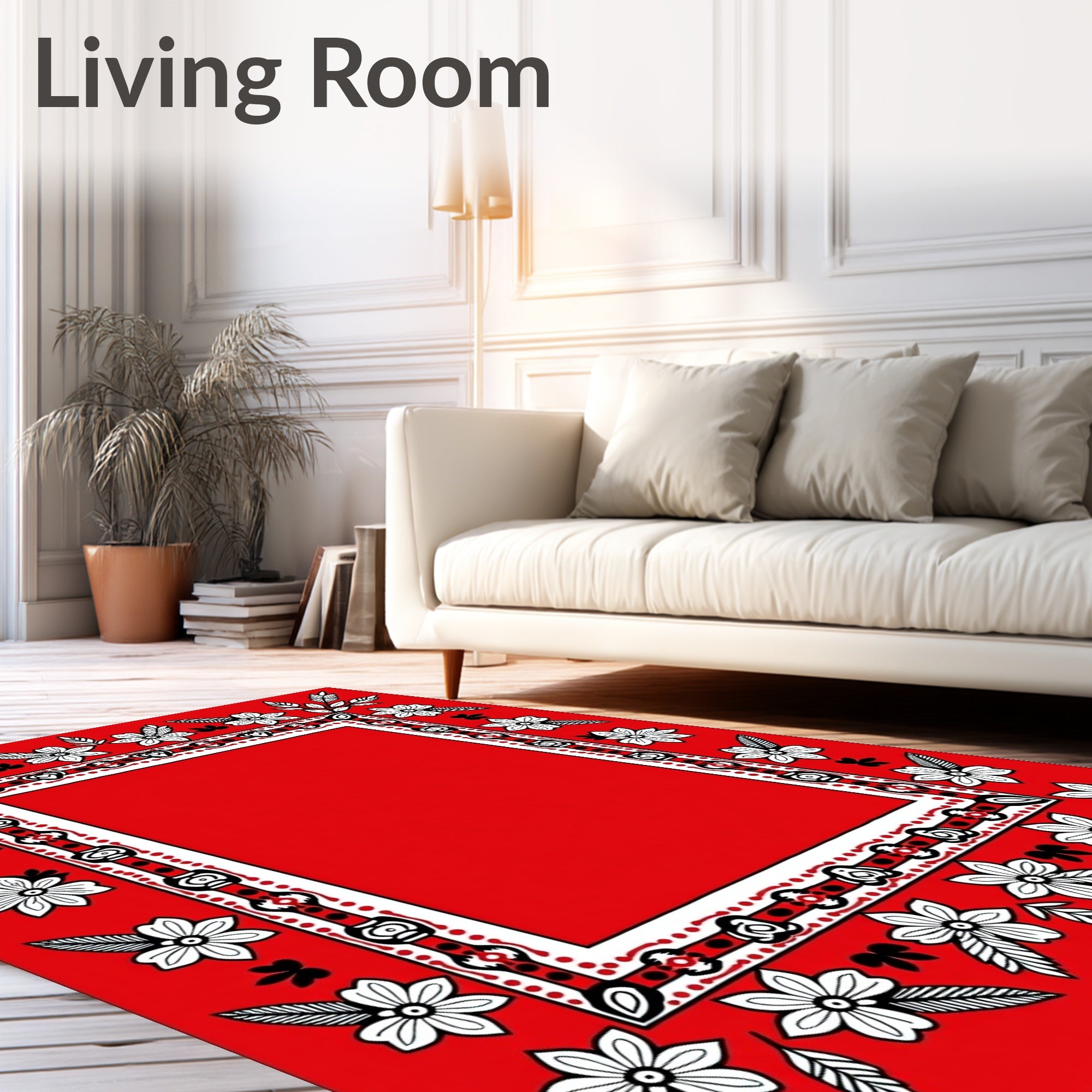 Charming Red Floral Border Rug
