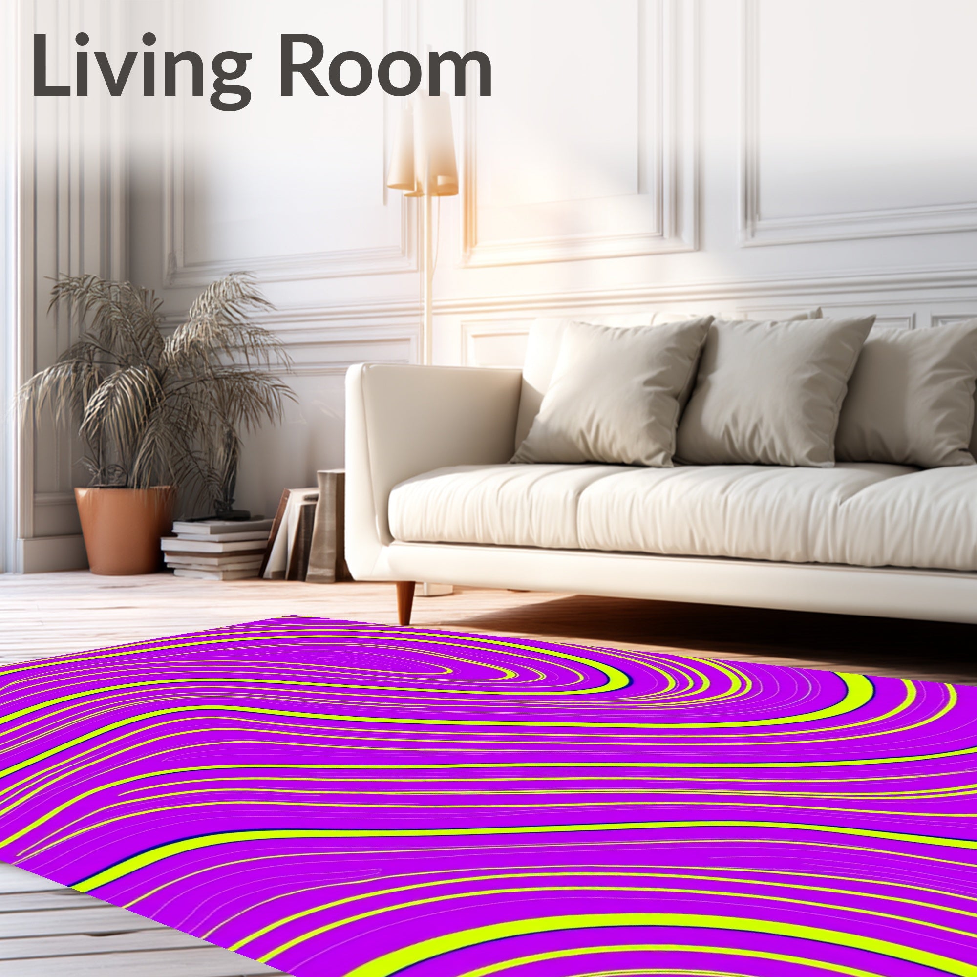 Vivid Purple Lime Swirl Lines Rug