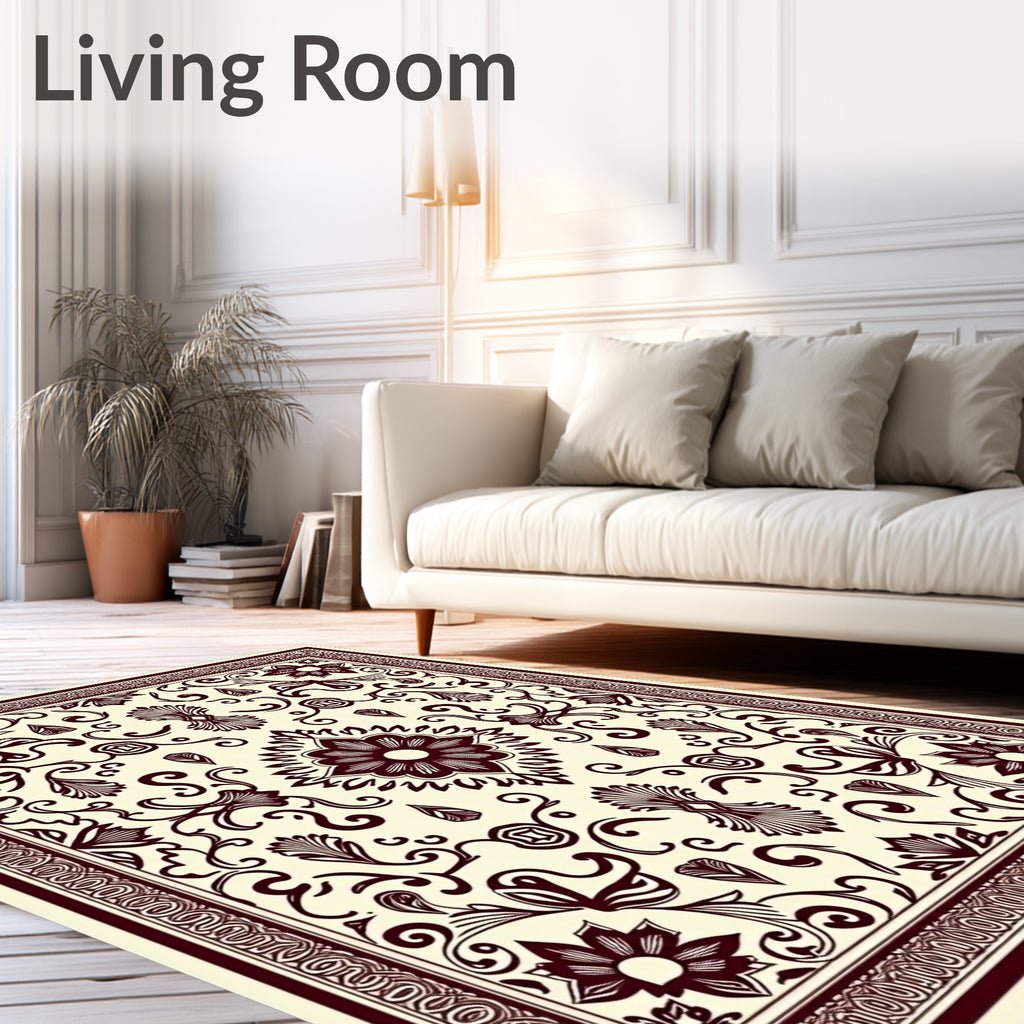 Crimson Floral Medallion Botanical Scroll Rug