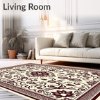 Crimson Floral Medallion Botanical Scroll Rug