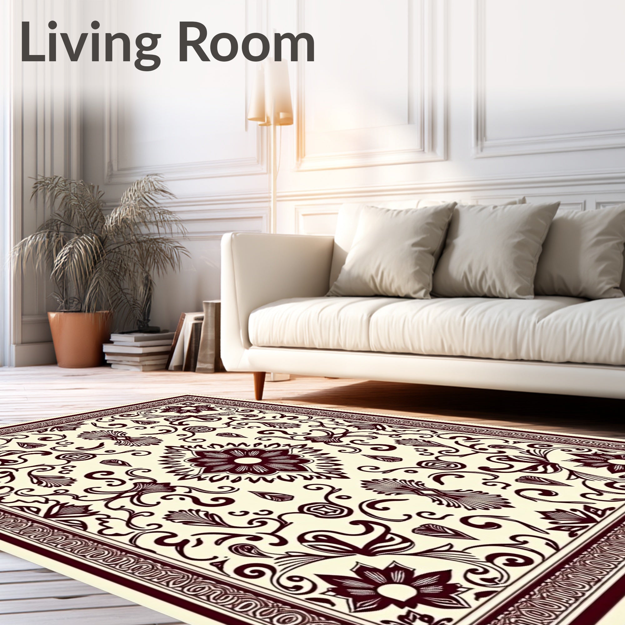 Crimson Floral Medallion Botanical Scroll Rug