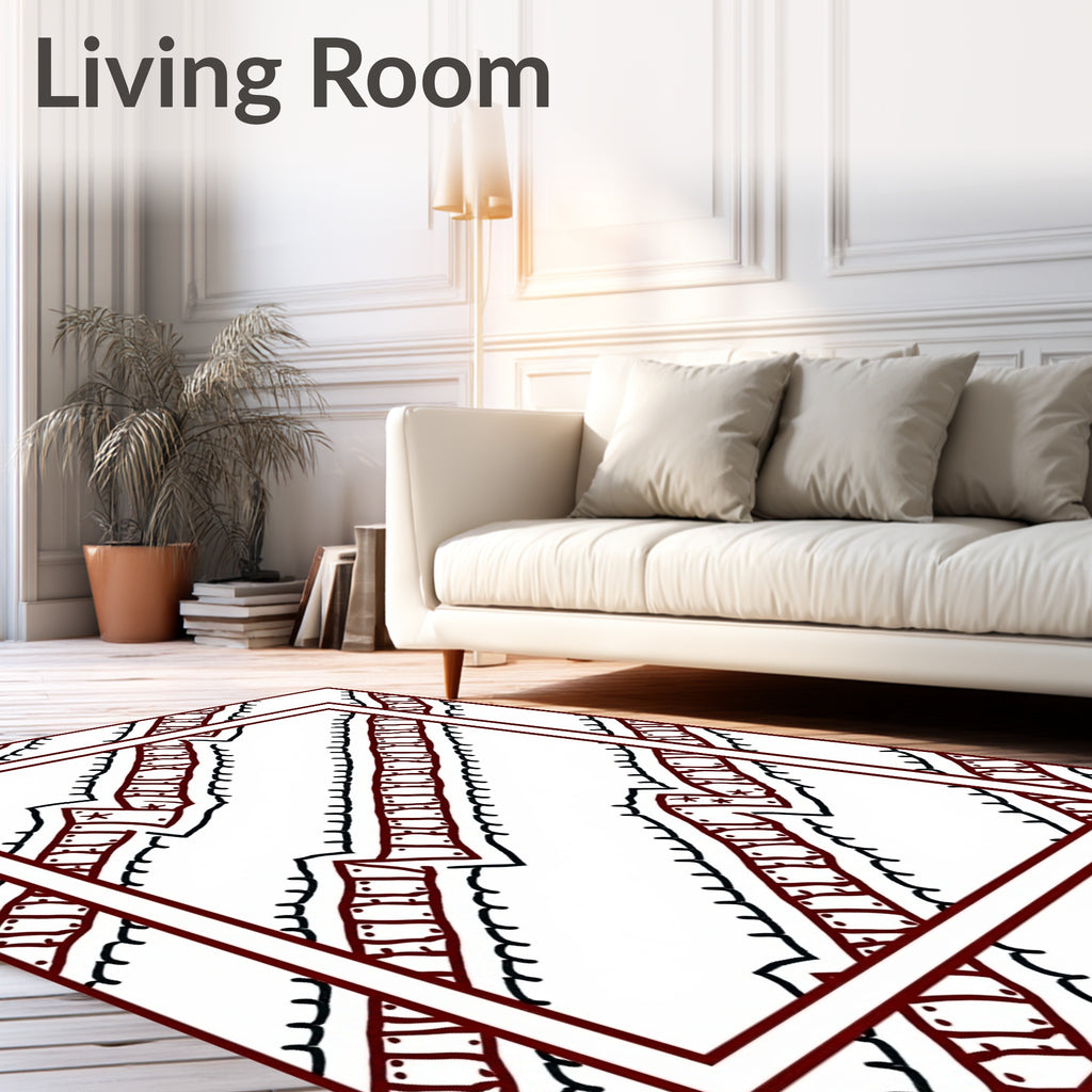 Crimson Zigzag Chain Border Rug