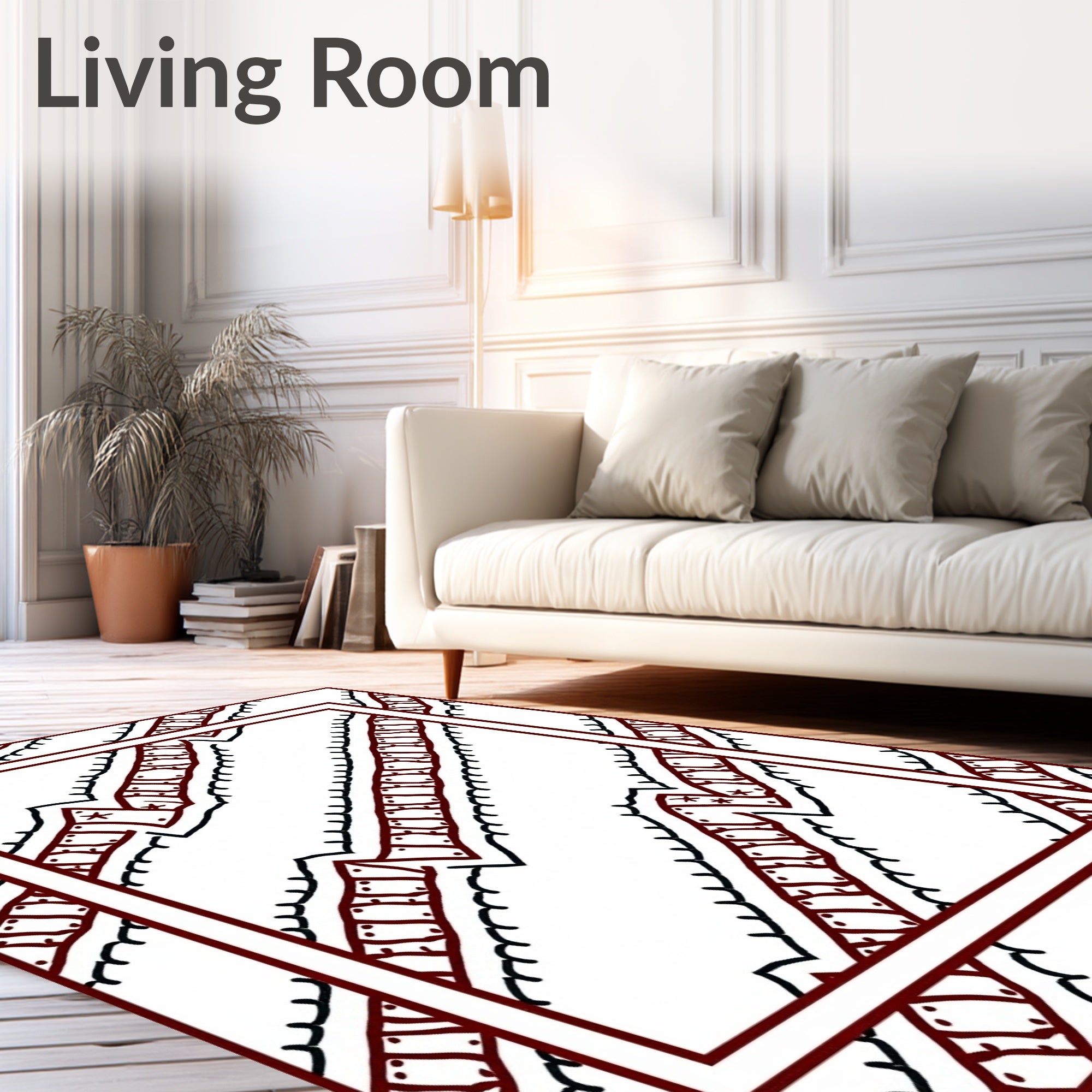 Crimson Zigzag Chain Border Rug