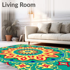 Vibrant Teal Floral Mandala Rug