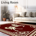 Burgundy Horse Decorative Border Rug