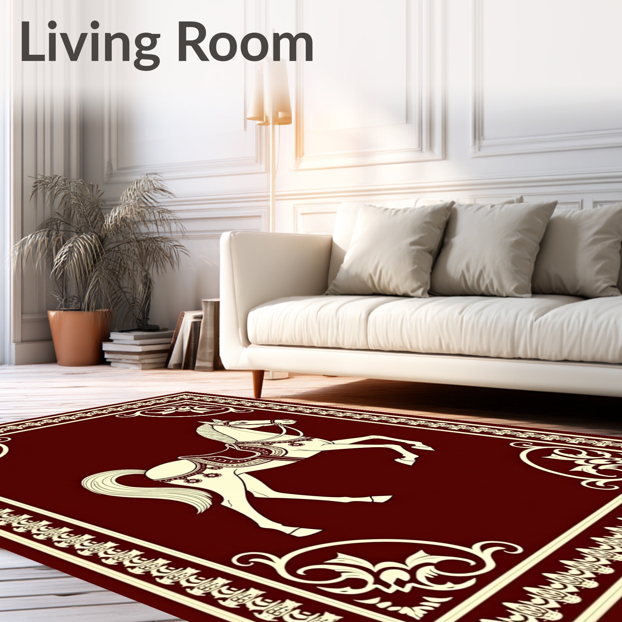 Burgundy Horse Decorative Border Rug