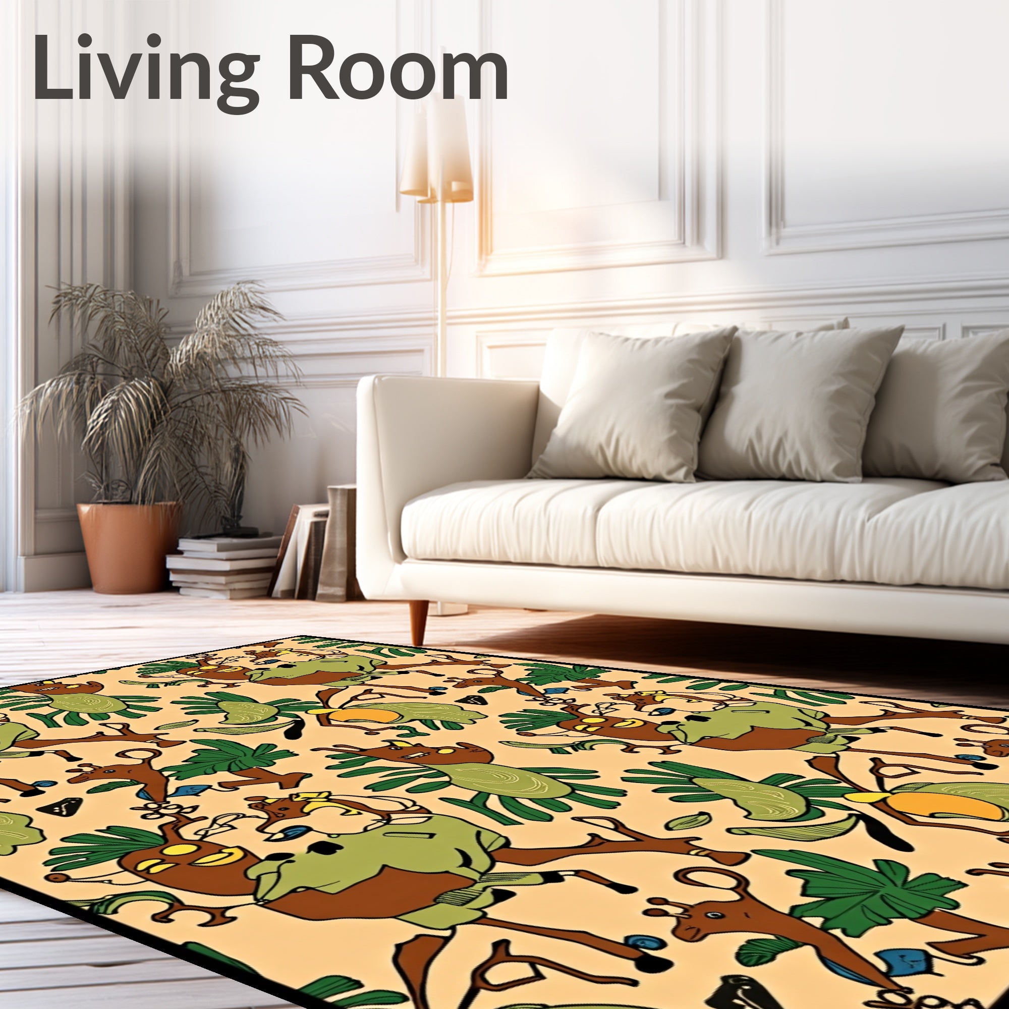 Whimsical Brown Giraffe Tropical Foliage Rug