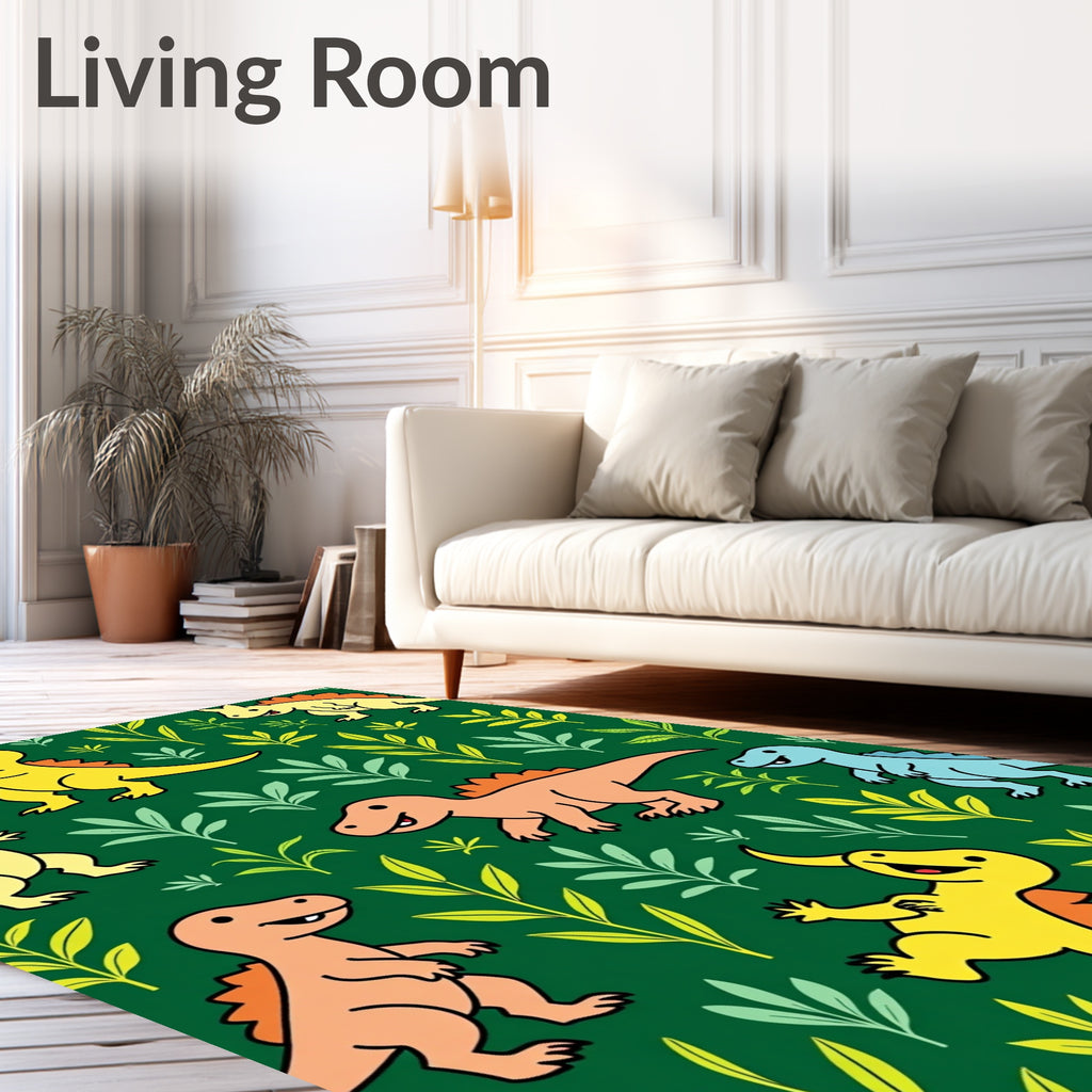 Playful Dinosaur Foliage Green Cream Rug