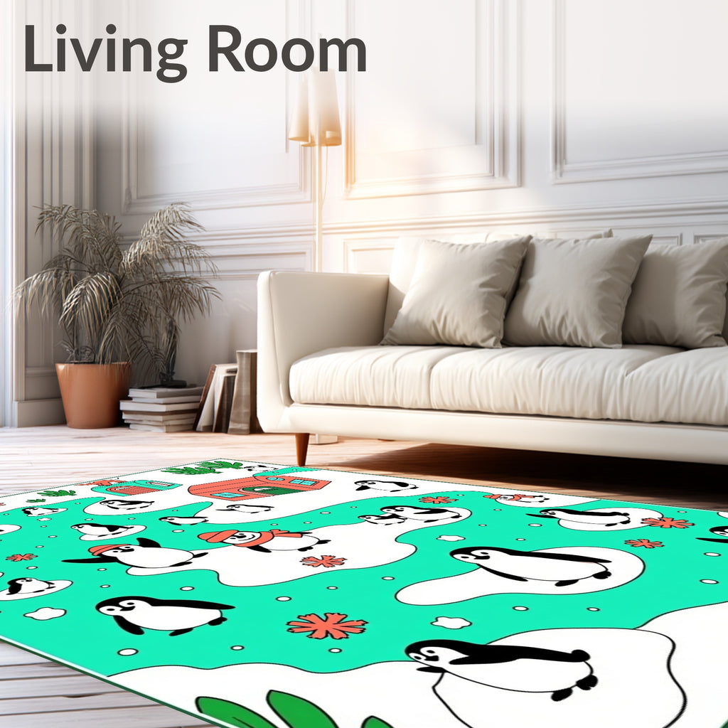 Whimsical Penguin Village Ice Floe Rug