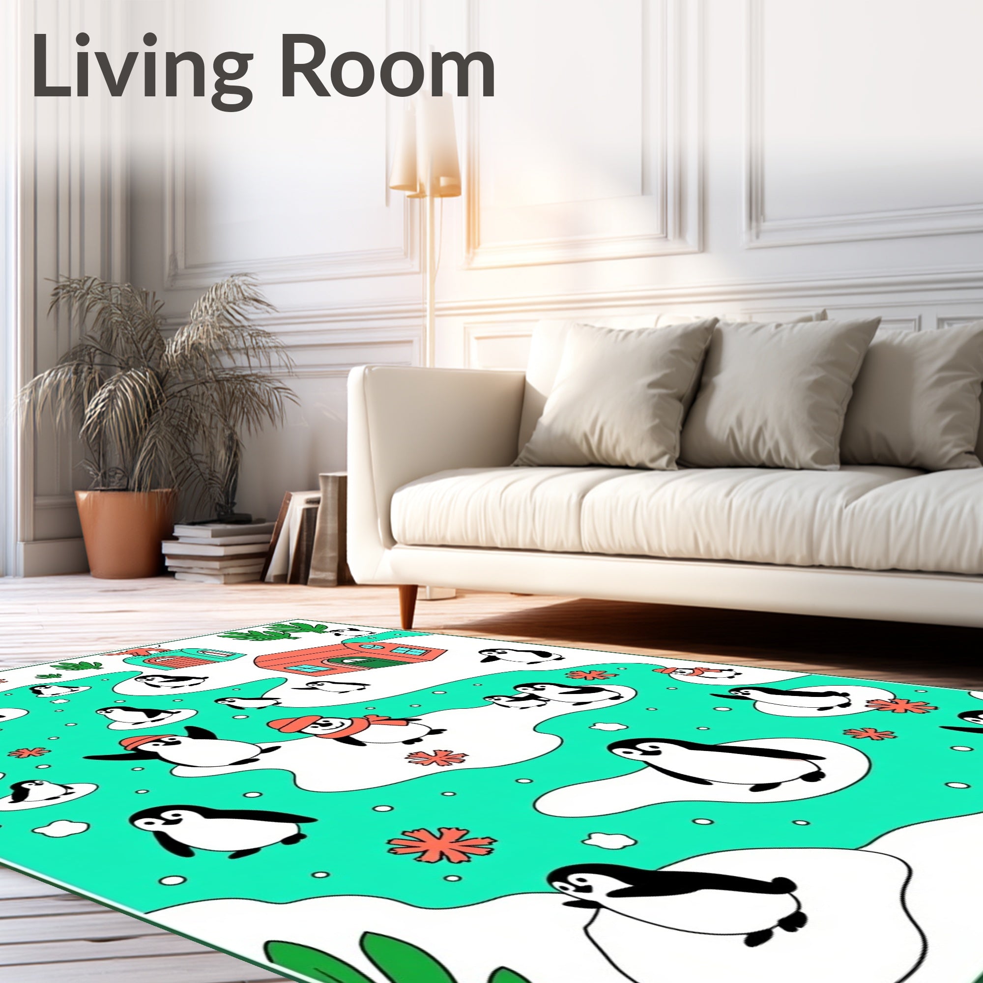Whimsical Penguin Village Ice Floe Rug