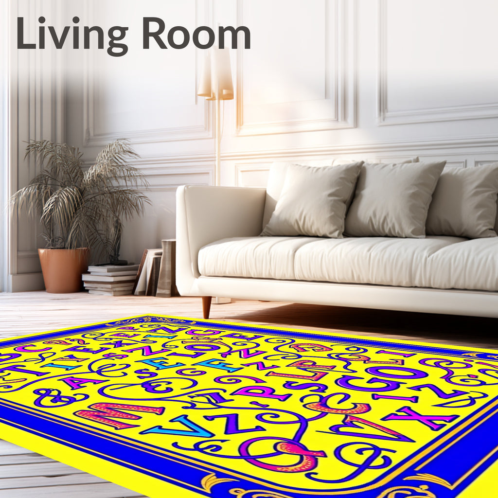 Alphabet Swirls Vibrant Yellow Border Rug