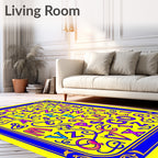 Alphabet Swirls Vibrant Yellow Border Rug