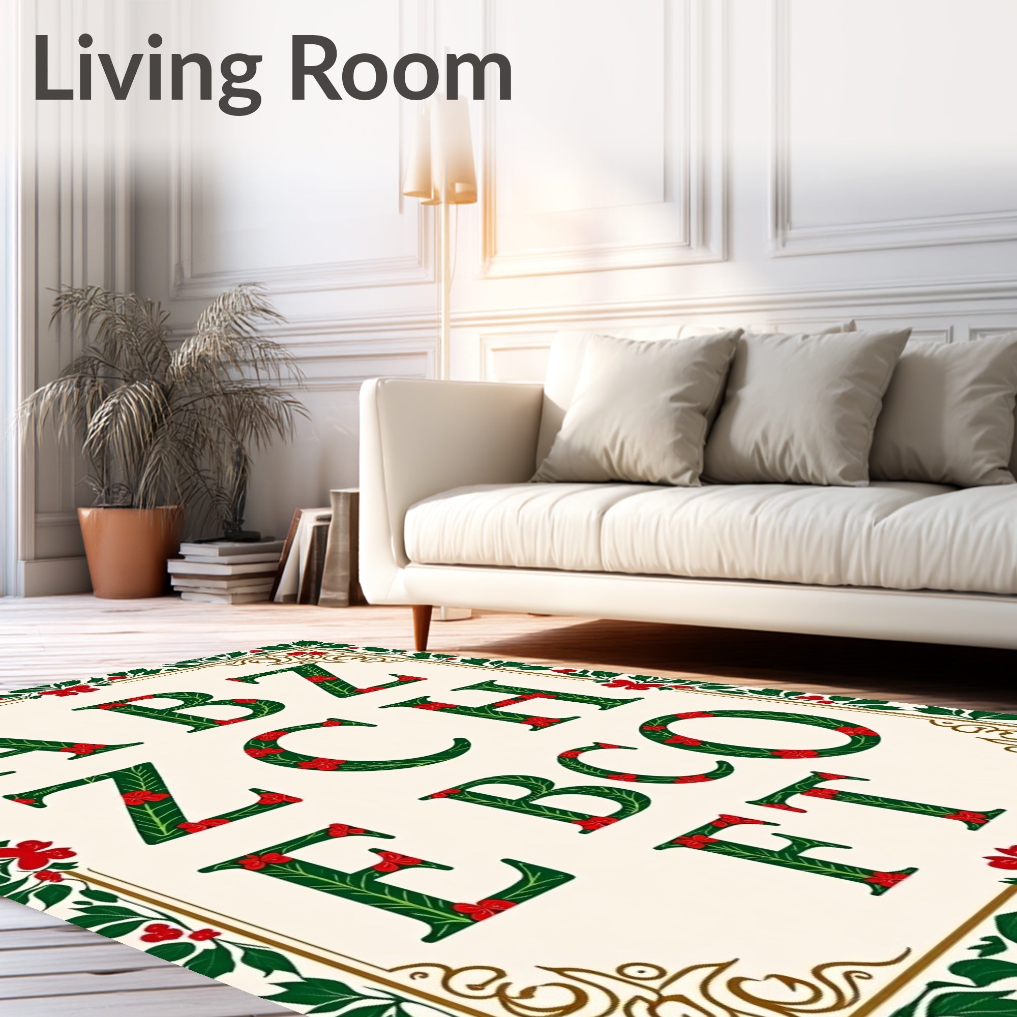 Embellished Botanical Alphabet Border Rug