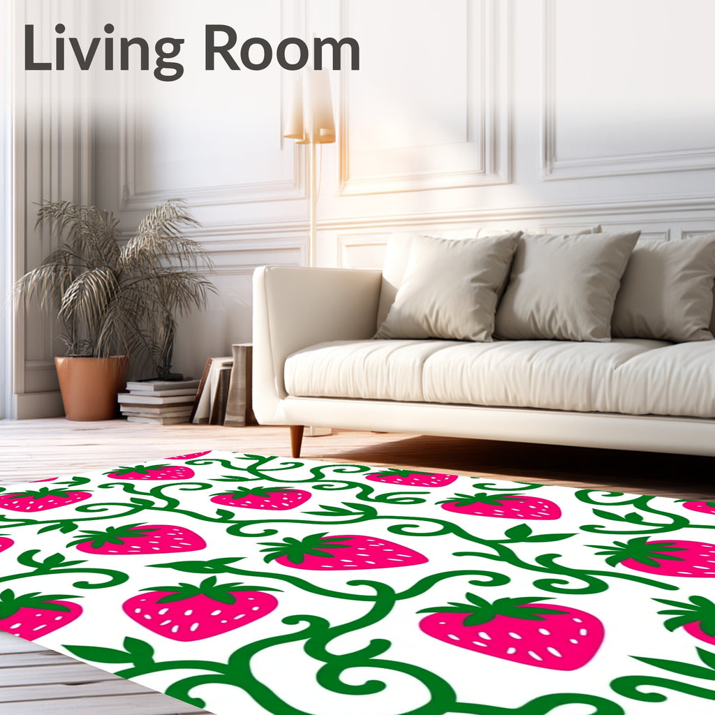 Vibrant Pink Strawberry Vine Swirls Rug