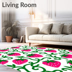 Vibrant Pink Strawberry Vine Swirls Rug